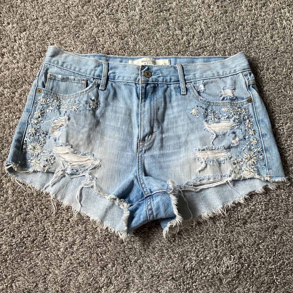 Abercrombie & Fitch Beaded/Embroidered Distressed Shorts